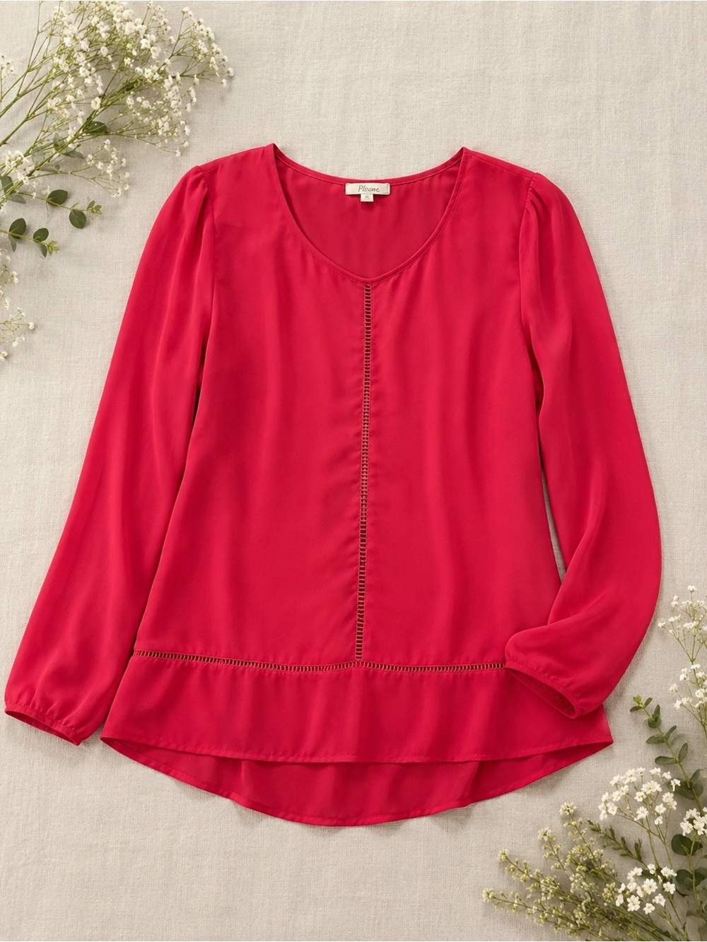 Bright Pink Sheer Blouse | Ladder Stitch Detail | Flowy Feminine Top